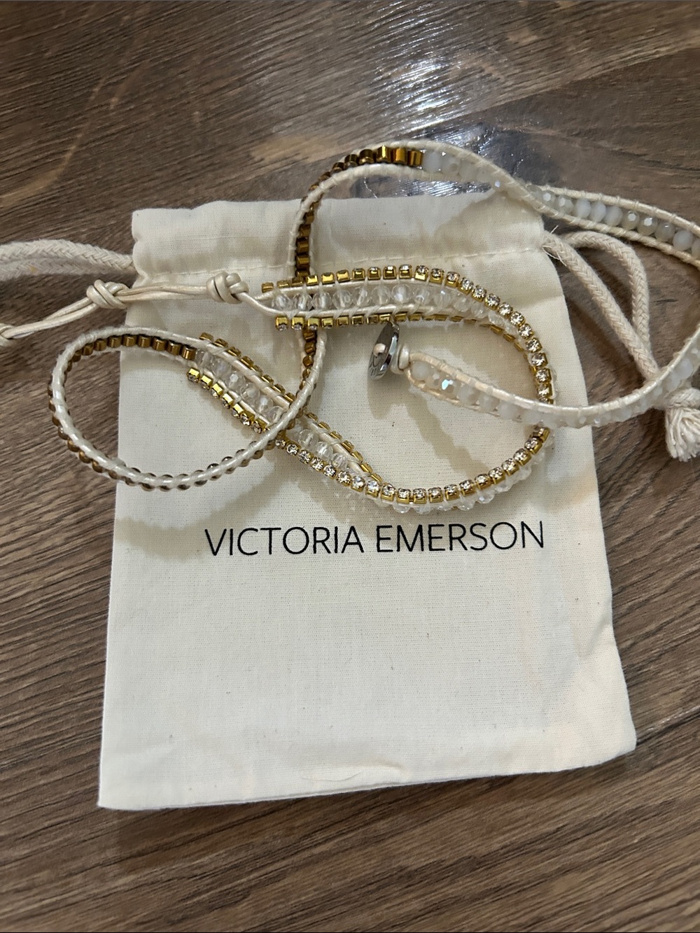 Victoria Emerson Gold and White Layered Wrap Bracelet